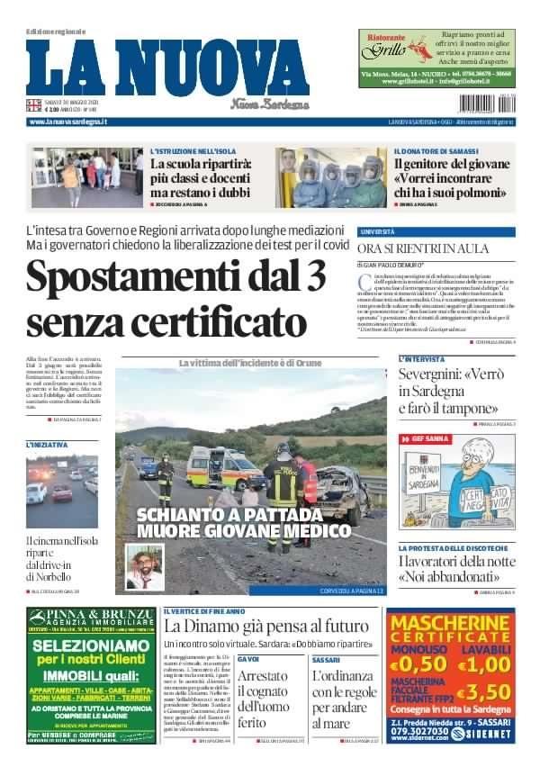 La Nuova Sardegna - Prima Pagina - 30 maggio 2020
