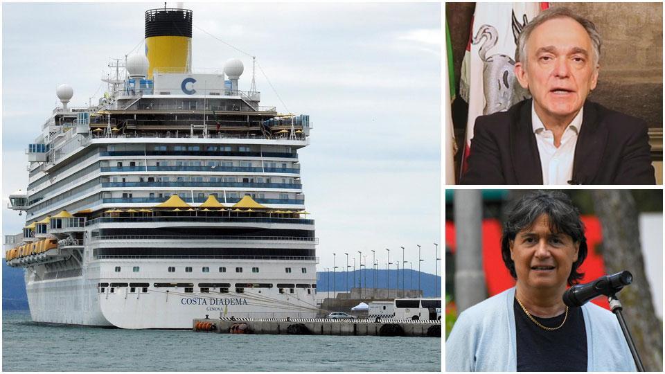 La Costa Diadema in porto, il governatore Enrico Rossi e l’assessore alla Sanità Stefania Saccardi