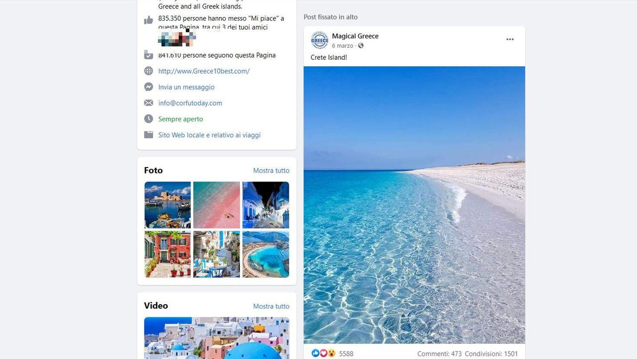 Sulla pagina Facebook Magical Greece una foto di Maimoni per promuovere le spiagge di Creta 