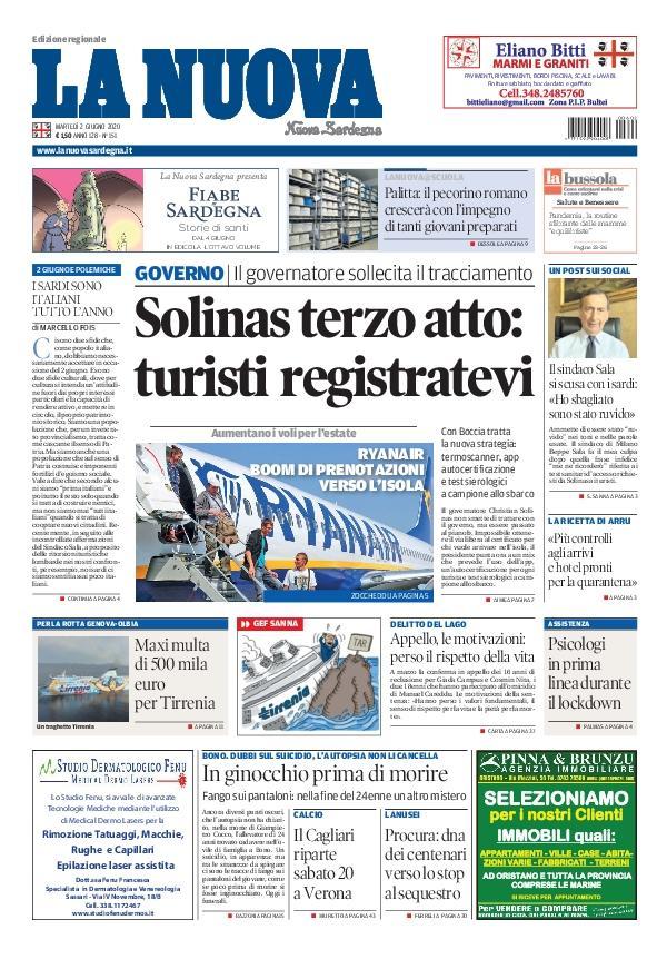 La Nuova Sardegna - Prima Pagina - 2 giugno 2020