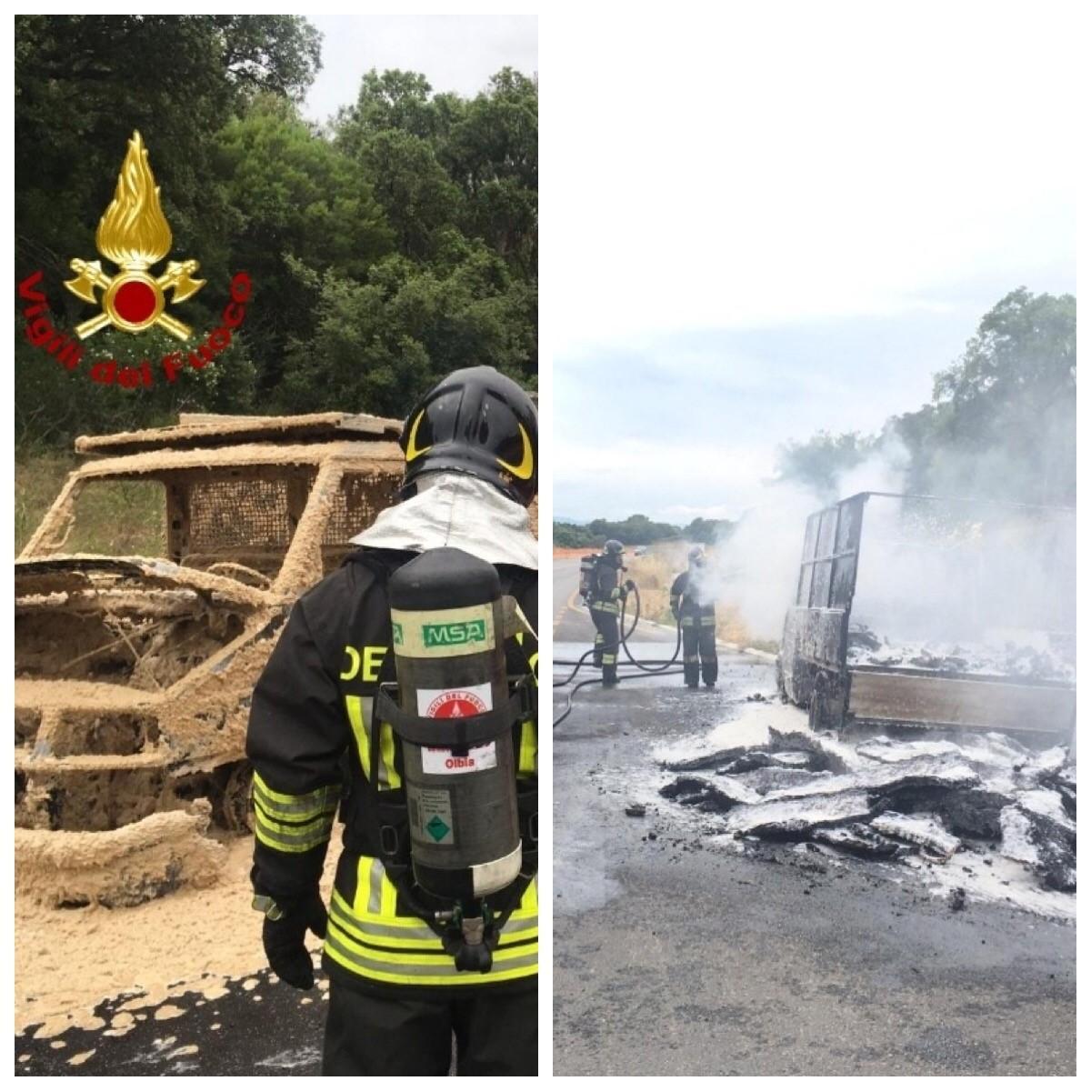 A fuoco un camion carico di sughero sulla Olbia-Sassari