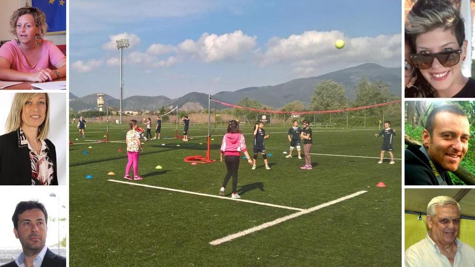 A sinistra dall’alto Arianna Cecchini, Stefania Macchi e Dario Carmassi; in mezzo bambini durante un campo solare; a destra dall’alto Laura Mazzei, Emiliano Accardi e Piero Vetturi