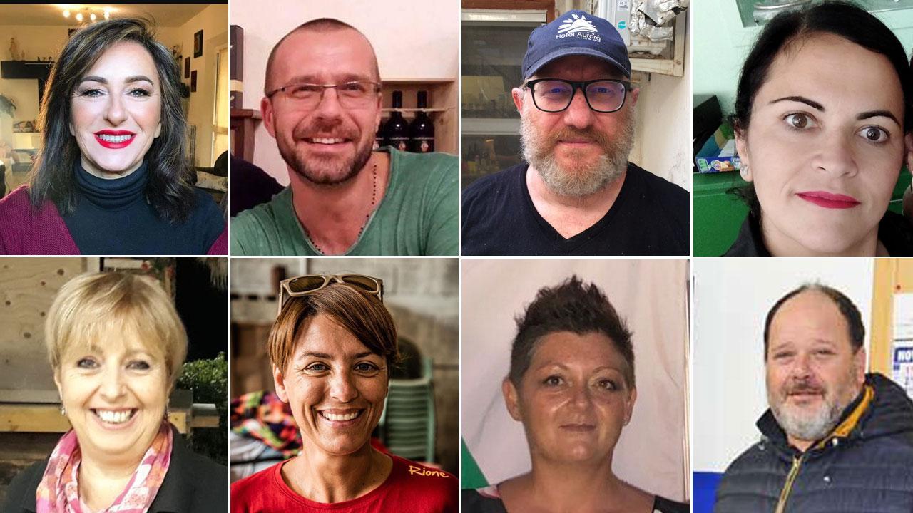 In alto, da sinistra, Patrizia Barontini (Palazzaccio), Gianni Spinetti (Ponte), Umberto Chisci (Marina) e Serena Lorenzini (Campaciocchi)
In basso, da sinistra, Alessandra Grassi (Stazione), Barbara Giusti (Casine), Arianna Ceccanti (Palazzi) e Alessandro Regoli