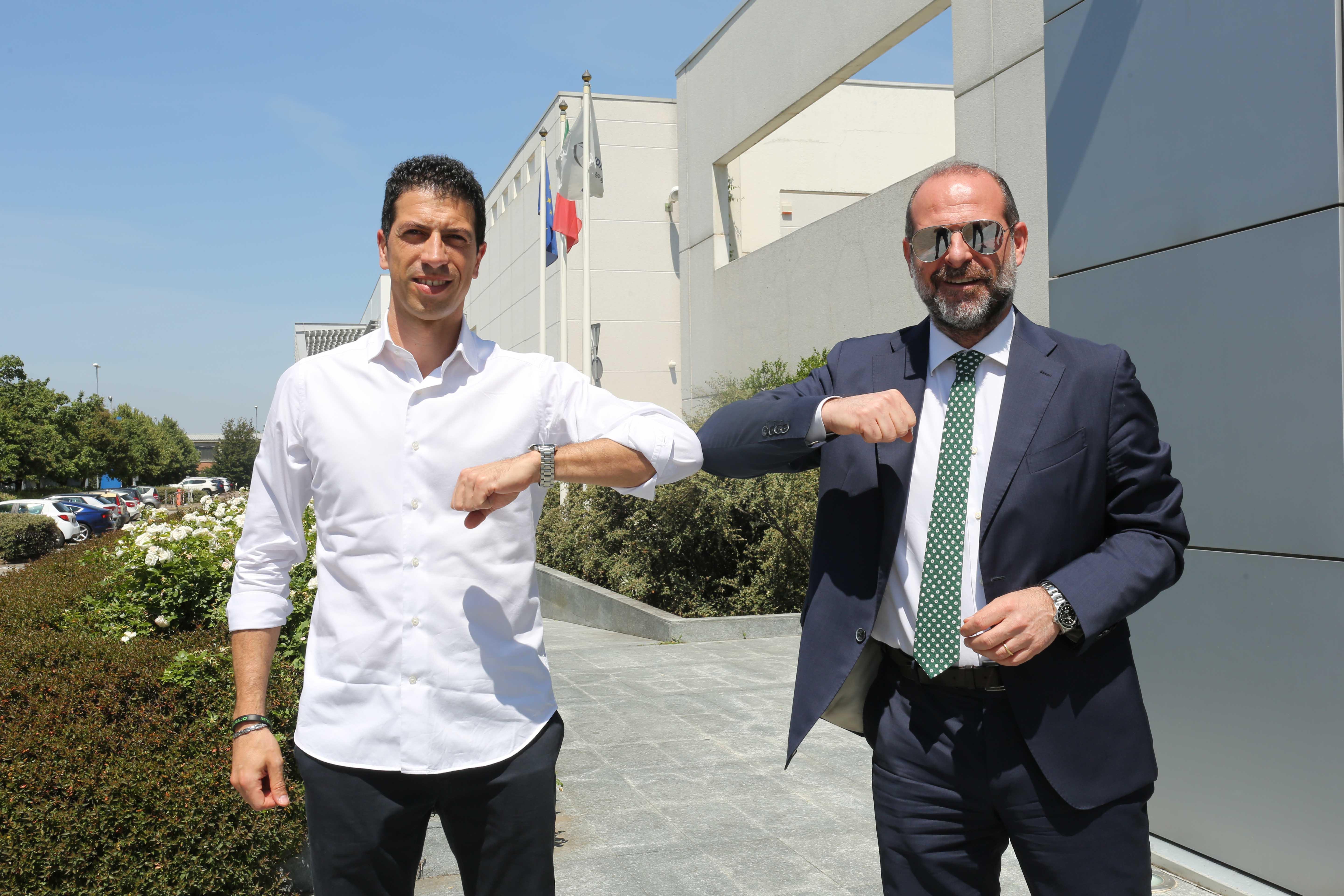 Il coach Antimo Martino con l'ad biancorosso Alessandro Dalla Salda