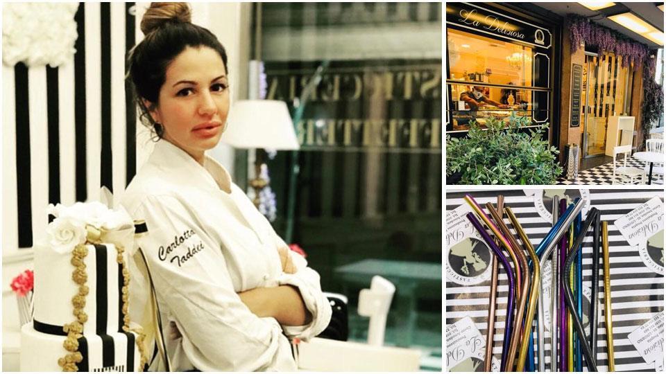 Carlotta Taddei, imprenditrice livornese di 26 anni titolare del bar pasticceria La Deliziosa in Corso Amedeo, si è inventata un nuovo modo per fare consegne di colazioni e
aperitivi, la vetrina e l’esterno del locale e le cannucce speciali brevettate da Carlotta per servire i suoi aperitivi