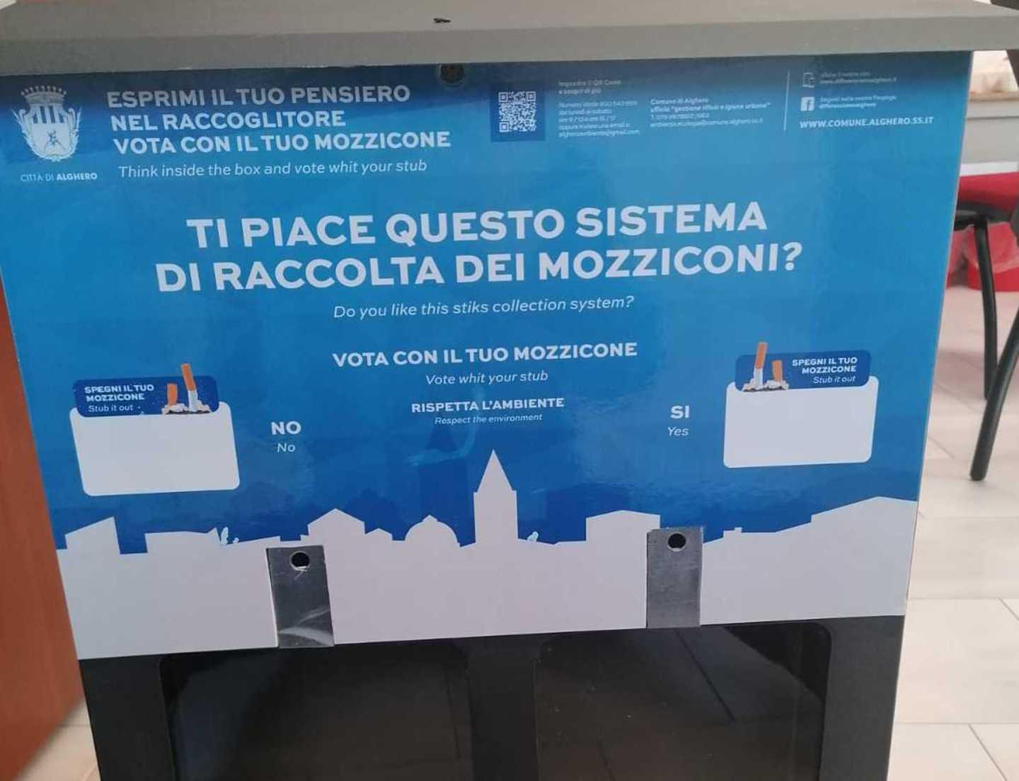 Un contenitore di mozziconi e degli umori dei cittadini