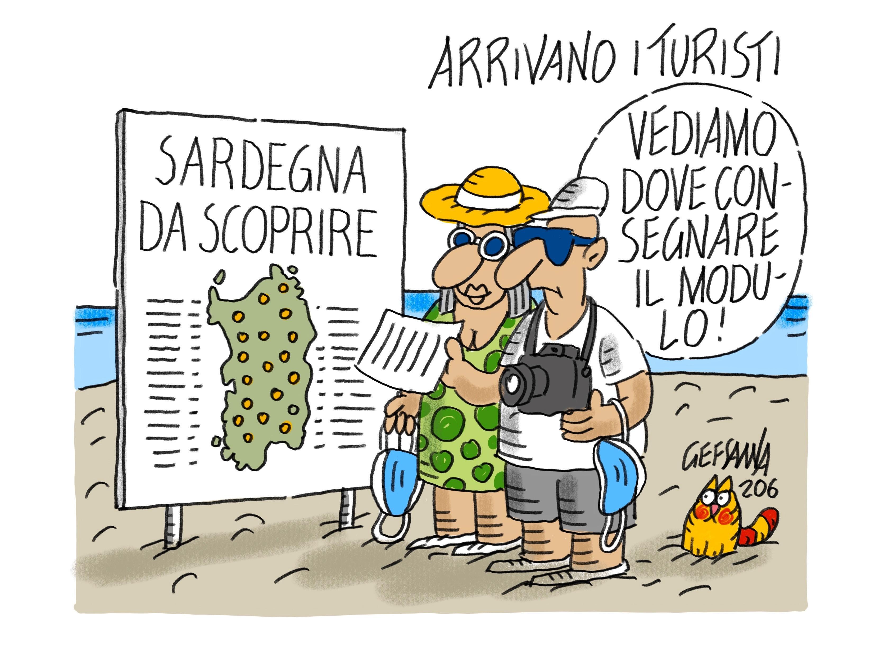 La vignetta di Gef: la registrazione dei turisti che arrivano in Sardegna