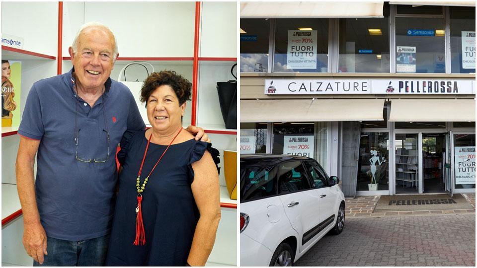 Michele Taviani e Lori Mazzantini e l’ingresso del negozio