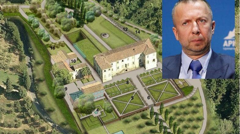 Il rendering del progetto per Carignano e, nel riquadro, Dmitry Bosov