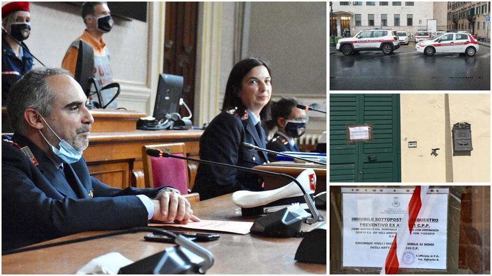 Gli agenti, Marco Vaccai e la comandante Annalisa Maritan,  la partenza della polizia municipale prima dell’operazione, i sigilli alle case di appuntamento di via Provinciale Pisana e via dei Funaioli