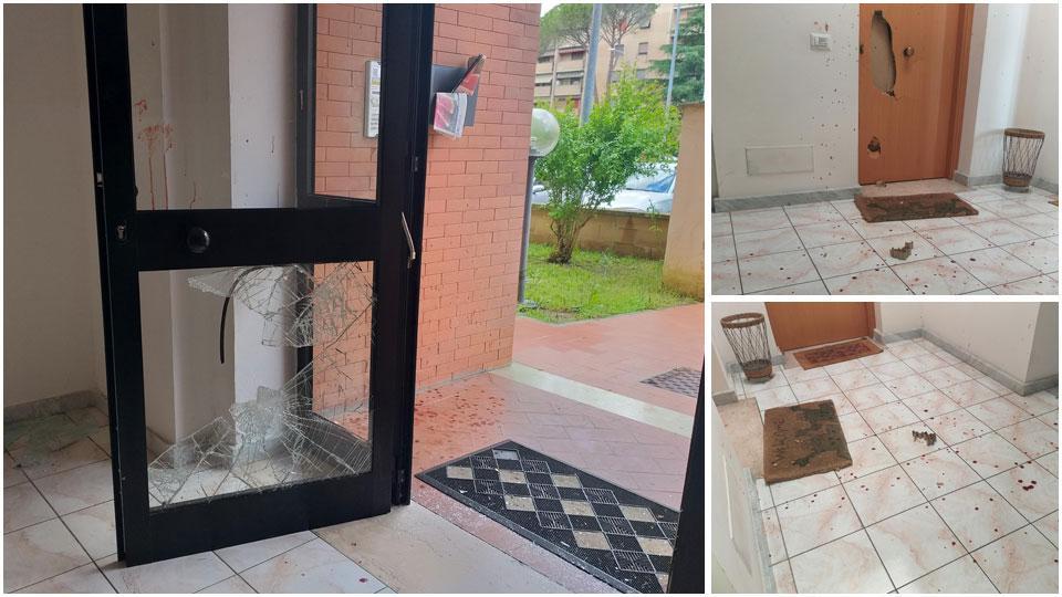 Carabinieri in via Norvegia 28 abato sera per l’incursione violenta del tunisino con danni al portone d’ingresso e alla porta del suo alloggio