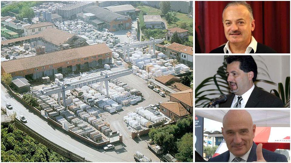 Una panoramica della Furrer, una delle aziende di marmo più vocate all’export, Dino Sodini, Vincenzo Tongiani e Fabio Felici