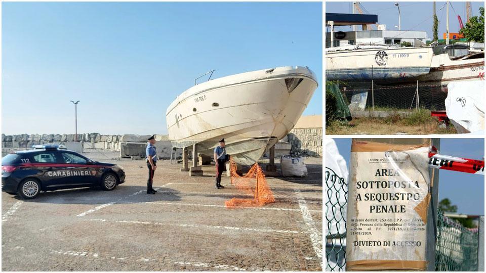 Il "cimitero" delle barche era stato creato in un area di deposito a Marina, fra viale Zaccagna e viale Da Verrazzano e raccoglieva 73 di imbarcazioni e yacht, fu posto sotto sequestro