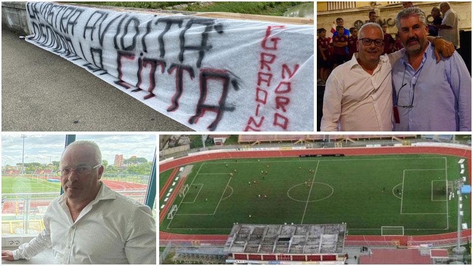 Uno striscione dei tifosi, Boschi con Tagliagambe, una veduta era del Mannucci e Paolo Giovannini