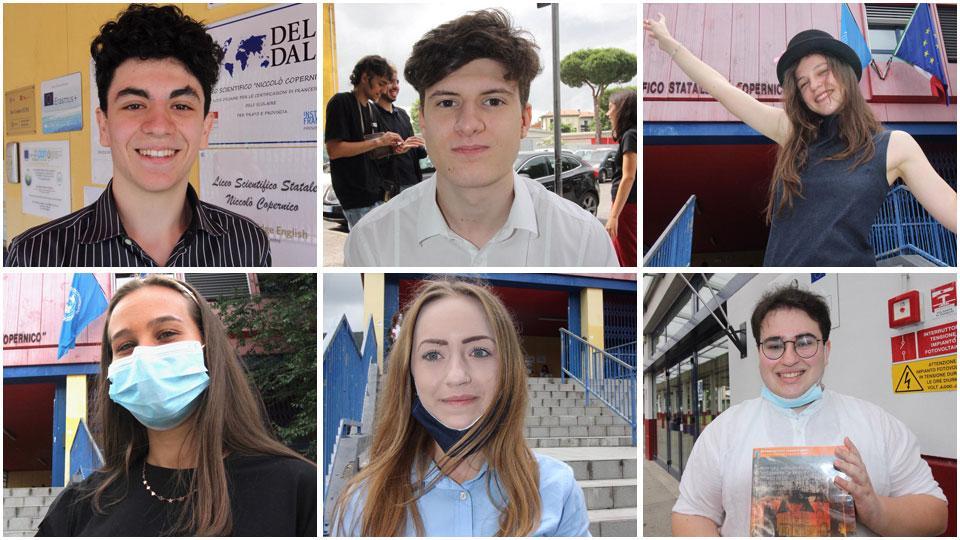 Marco Innocenti (Copernico), Tommaso D’Alessandro (Datini) e Bianca Magistrali (Copernico). Sotto Virginia Angelini (Copernico), Natalia Kowalczyk (Copernico) e Francesco Zerella (Datini)