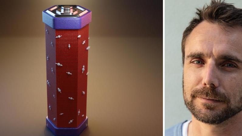 A sinistra un’immagine della batteria quantistica disegnata da Andrea Iorio, a destra Elia Strambini