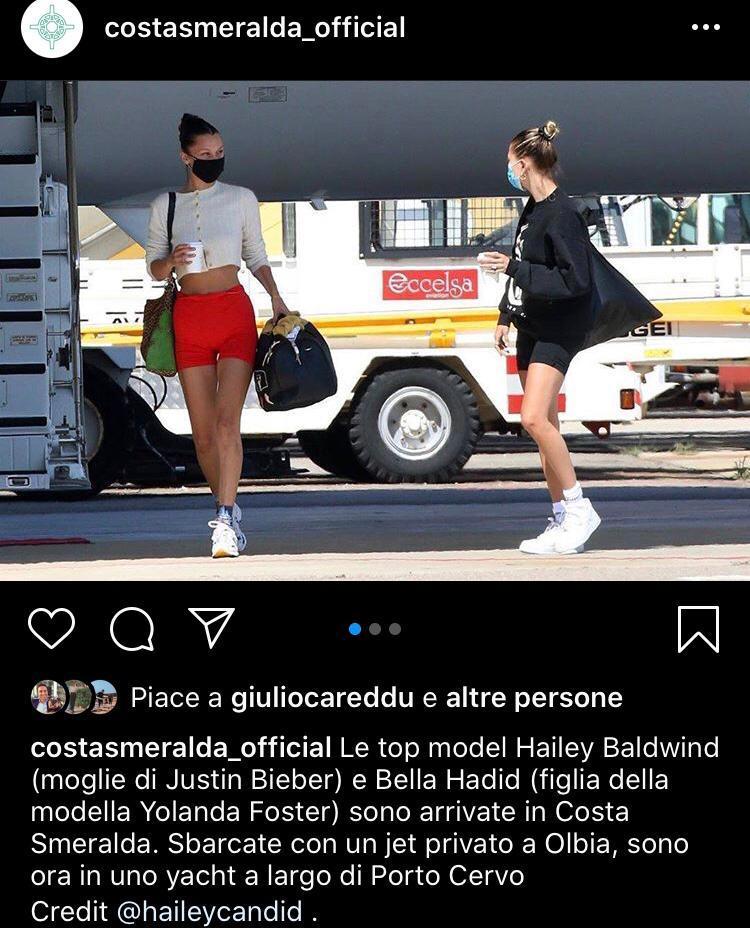 Le top model Bella Hadid e Hailey Baldwin (moglie di Justin Bieber) atterrano in Costa Smeralda 