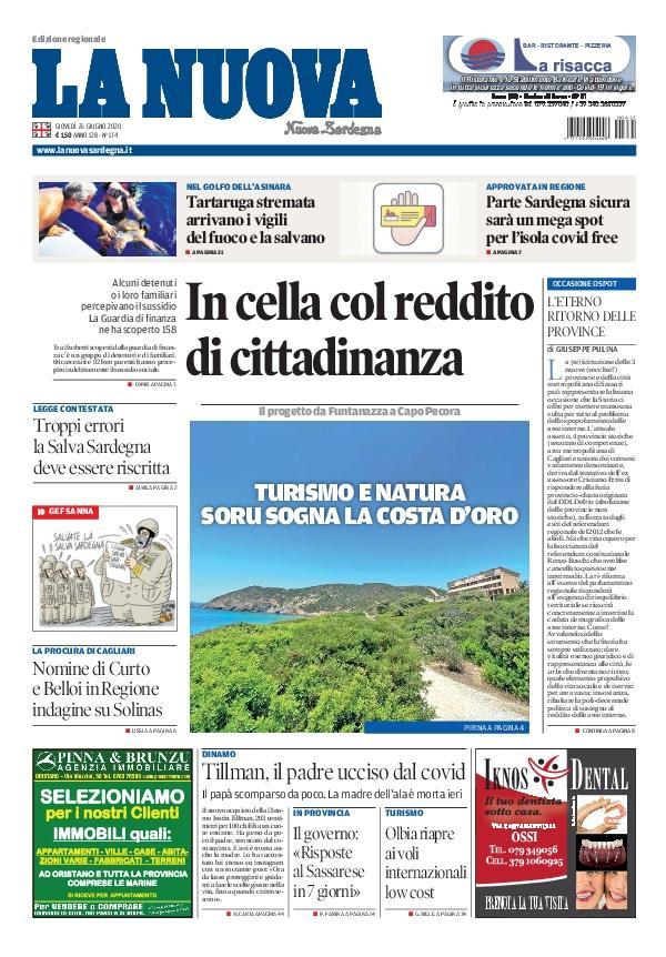 La Nuova Sardegna - Prima Pagina - 25 giugno 2020