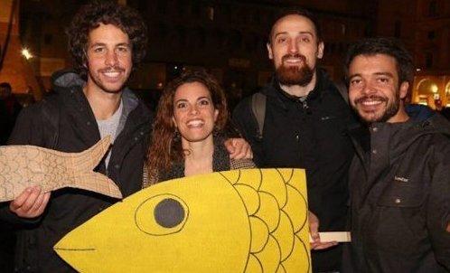 Mattia Santori e i fondatori bolognesi delle Sardine