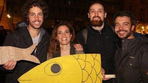 Mattia Santori e i fondatori bolognesi delle Sardine