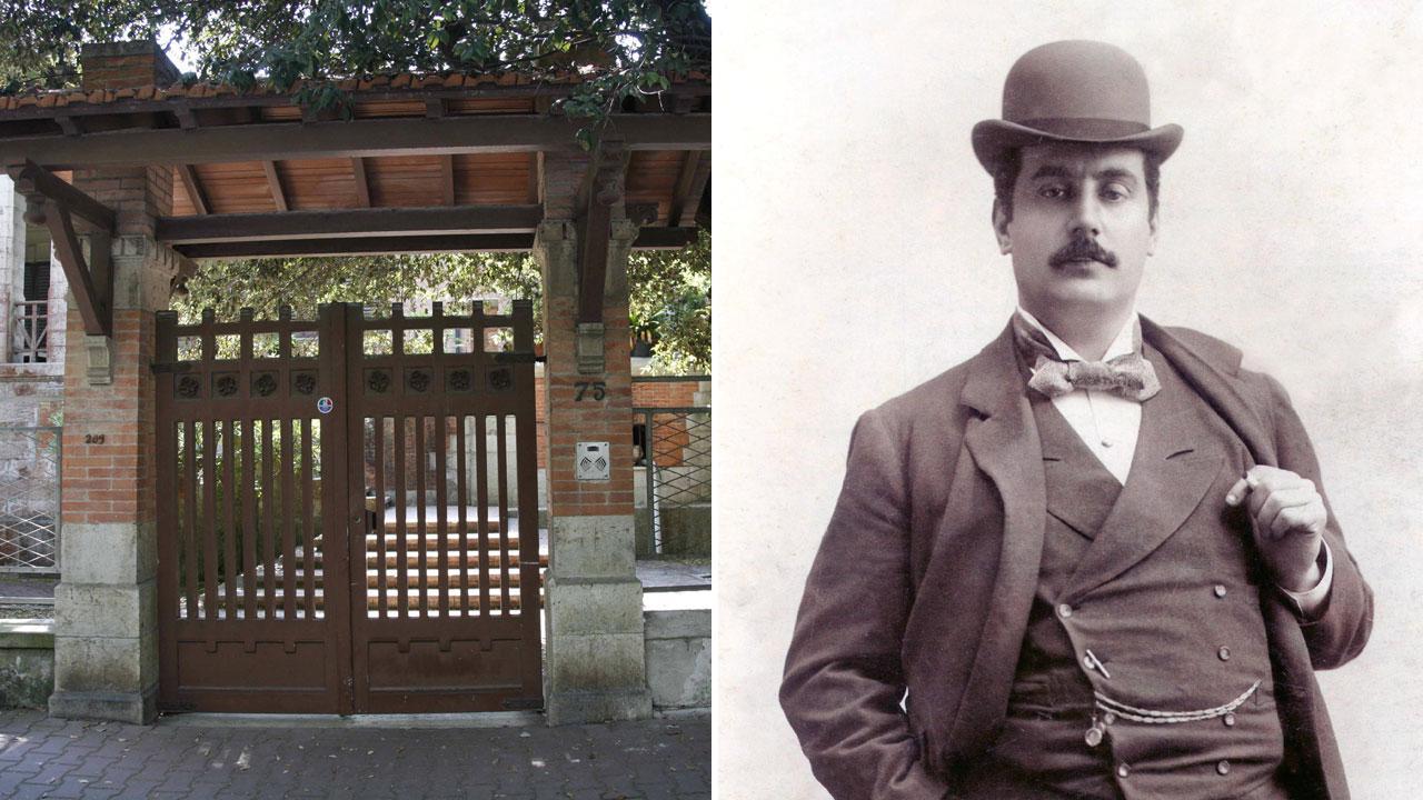 Villa Puccini in via Buonarroti all’angolo con via Marco Polo a Viareggio a destra Giacomo Puccini