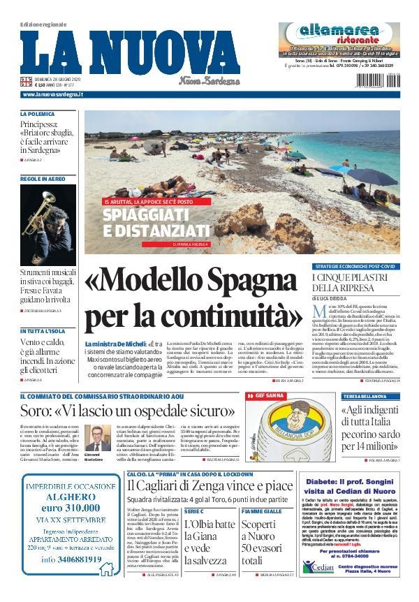 La Nuova Sardegna - Prima Pagina - 28 giugno 2020