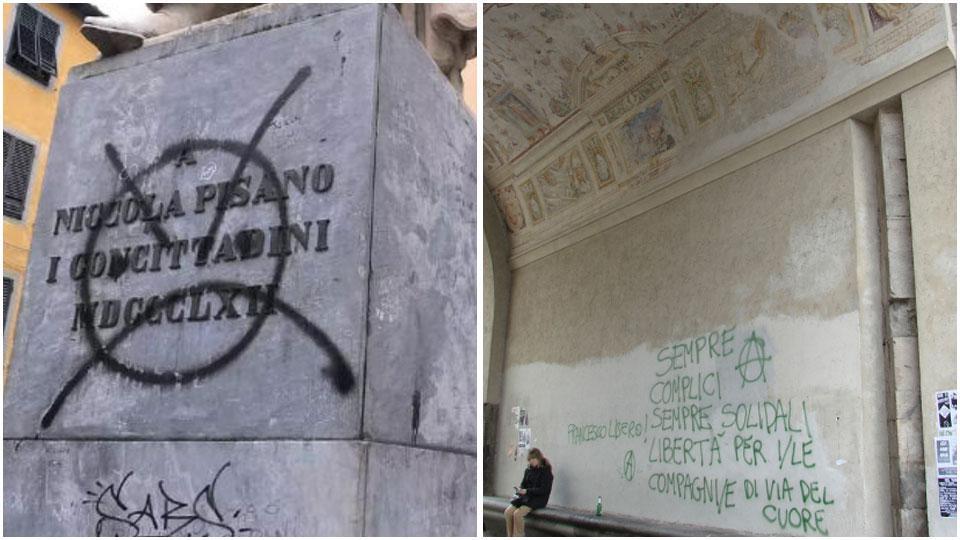 Alcune scritte che hanno deturpato, nel tempo, luoghi storici e monumenti della città