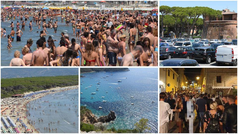 La spiaggia di Marina ieri e il parcheggio alla Fortezza, la “salitina” di Castiglione della Pescaia gremita , Cala Grande all’Argentario e la Feniglia