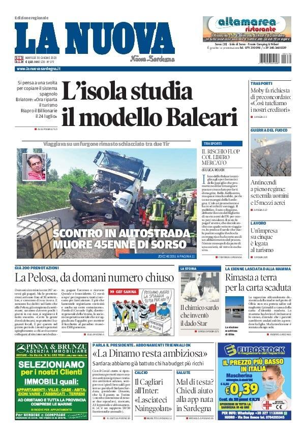 La Nuova Sardegna - Prima Pagina - 30 giugno 2020