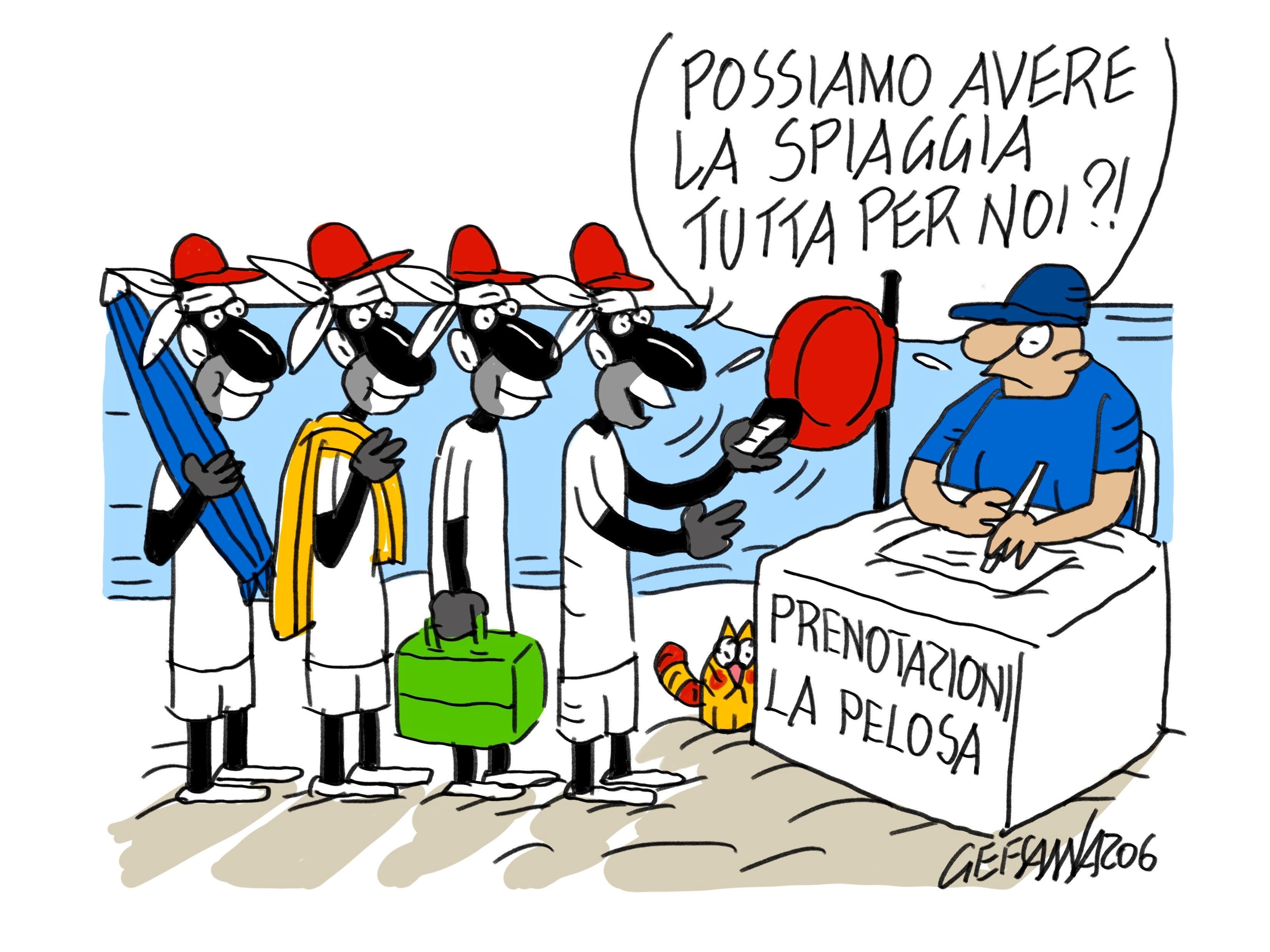 La vignetta di Gef: alla Pelosa numero chiuso dal primo luglio, già 200 le prenotazioni