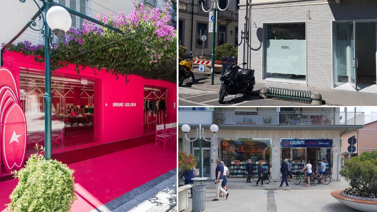 A sinistra Golden Goose, a destra i lavori in corso per Off-White e sotto la libreria Giunti
