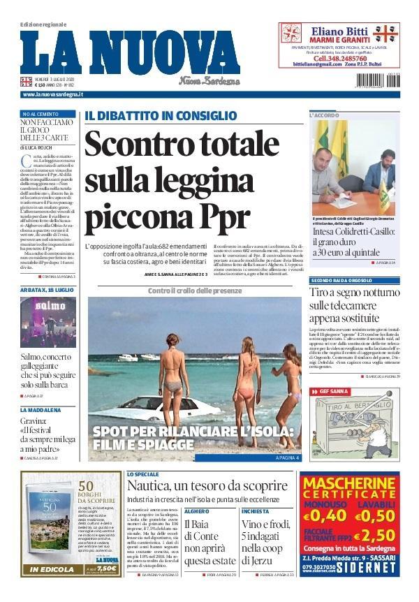 La Nuova Sardegna - Prima Pagina - 3 luglio 2020