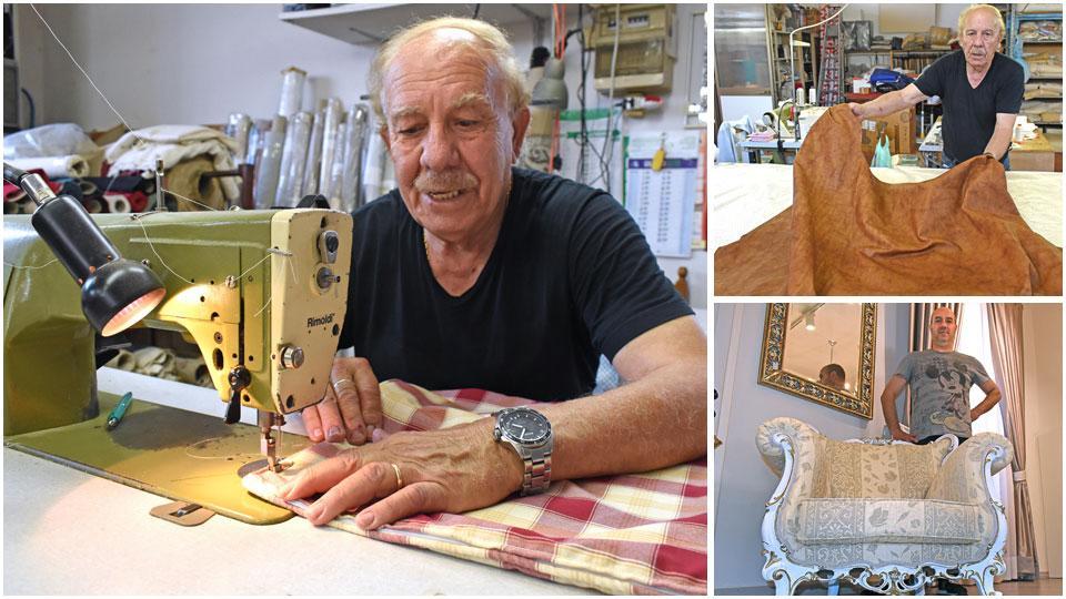 Franco Niccolai al lavoro e il figlio, Fabio