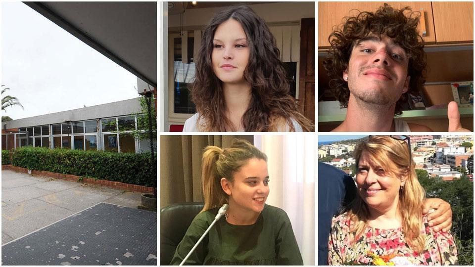 L’istituto Einaudi Ceccherelli di Piombino dove le eccellenze sono state 18: in sei si sono diplomati con la lode, 12 studenti con 100; a fianco da sinistra in senso orario Martina Magnoni, Kamal Poggiarelli,
Raffaella Bencini e Agnese Barzagli