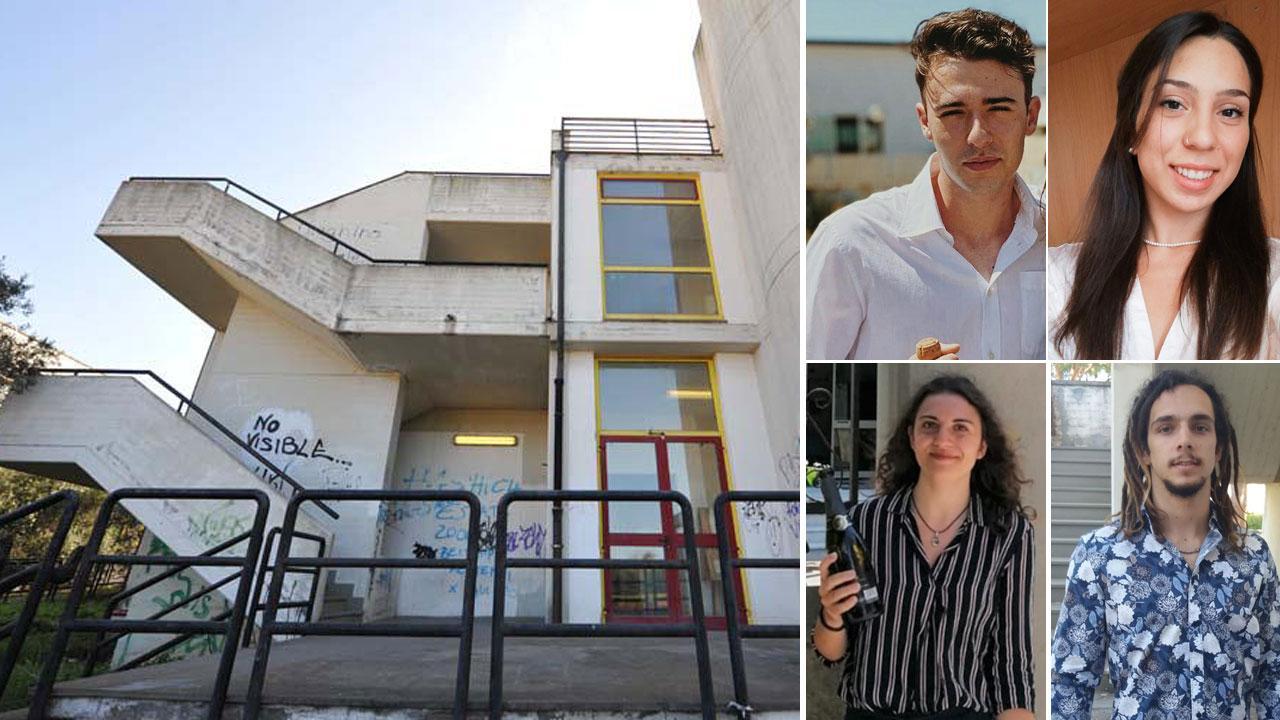 L’istituto Carducci Volta Pacinotti dove sono organizzati i vari indirizzi scolastici e, a lato Christian De Luca, Lisa Balestri, Lorenzo Marrucci e Linda Frequenti