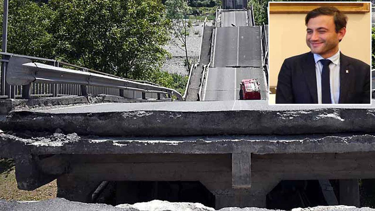 Un’immagine del ponte di Albiano Magra che si è letteralmente staccato dalla strada, nella foto piccola il consigliere regionale del Partito democratico Giacomo Bugliani