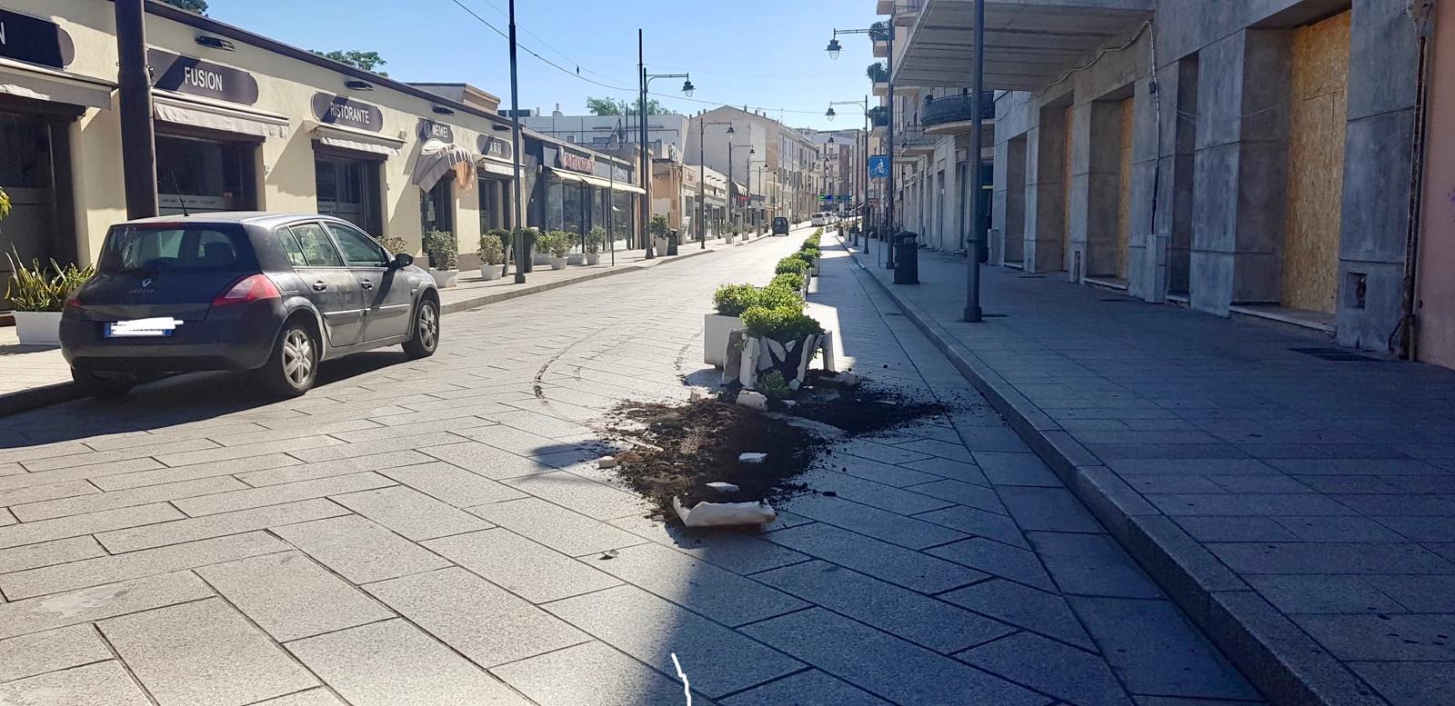 Olbia, vandali devastano alcune fioriere in Corso Umberto