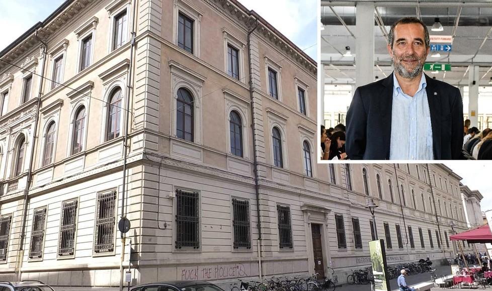 Palazzo La Sapienza, sede dell’Università; nel riquadro il rettore Paolo Mancarella (foto Fabio Muzzi)