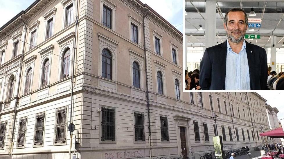 Palazzo La Sapienza, sede dell’Università; nel riquadro il rettore Paolo Mancarella (foto Fabio Muzzi)