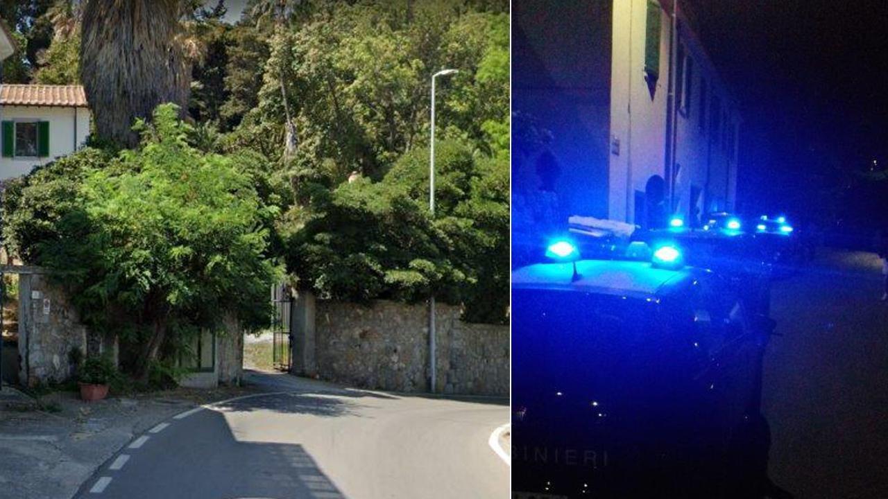 Il cancello d'ingresso al giardino Corsini a Porto Ercole e i carabinieri alla festa