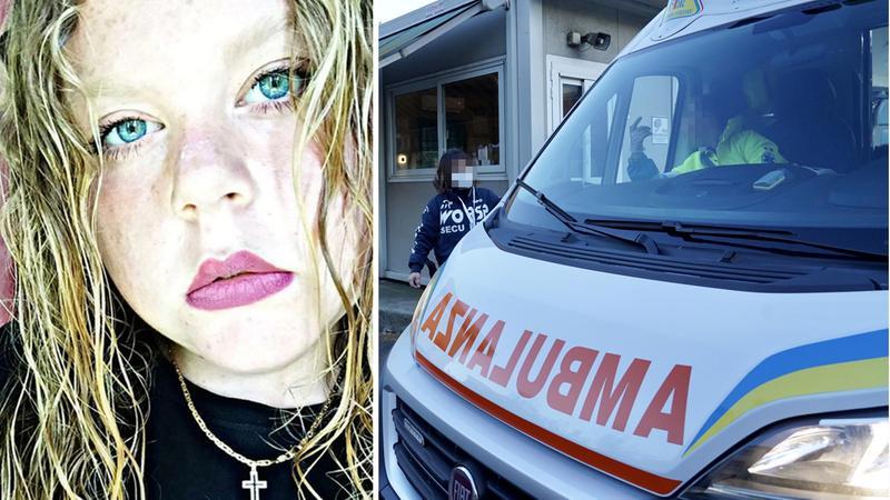 A sinistra Alice La Rosa, a destra un'ambulanza