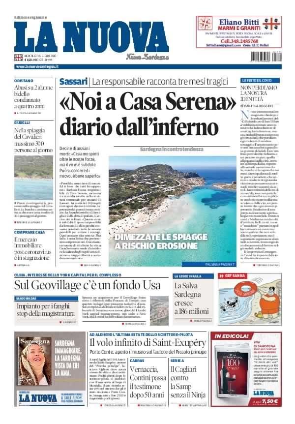 La Nuova Sardegna - Prima Pagina - 15 luglio 2020