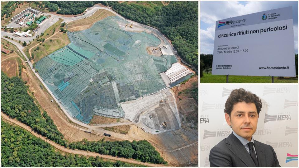Un’immagine dall’alto della discarica del Cassero a Serravalle Pistoiese, Andrea Ramonda, amministratore delegato di Herambiente, la società che dal primo luglio scorso ha fatto partire il nuovo corso dell’impianto di Serravalle dopo aver acquisito per 45 milioni di euro il 100% di Pistoia Ambiente nel luglio del 2019