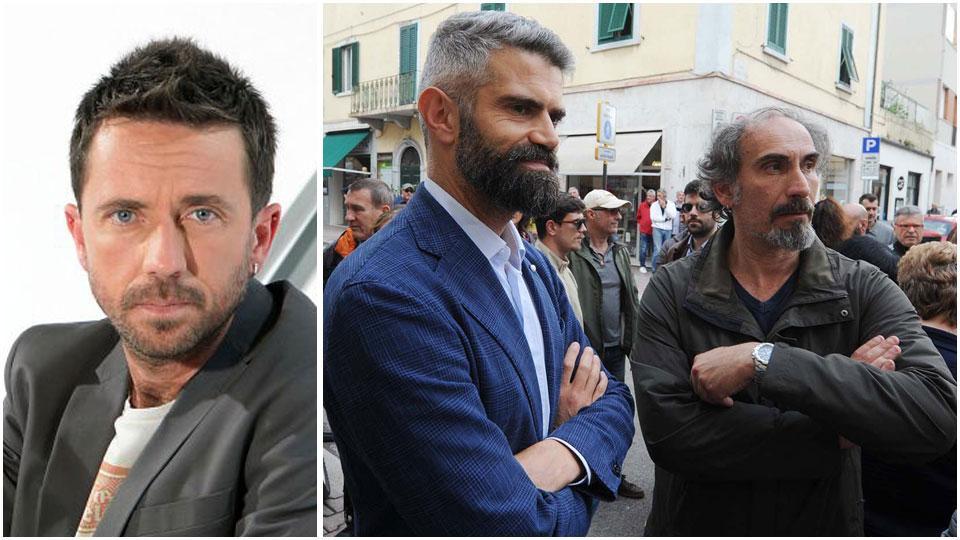 Andrea Scanzi, 46 anni, è giornalista, scritore e attore teatrale,  il sindaco Francesco Ferrari e il suo vice, Giuliano Parodi