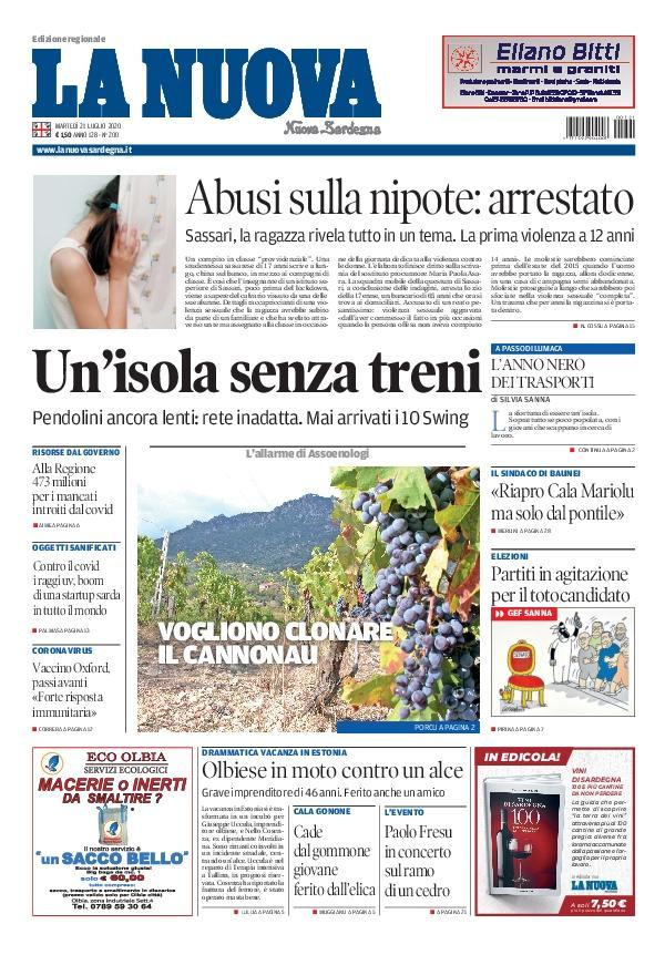 La Nuova Sardegna - Prima Pagina - 21 luglio 2020