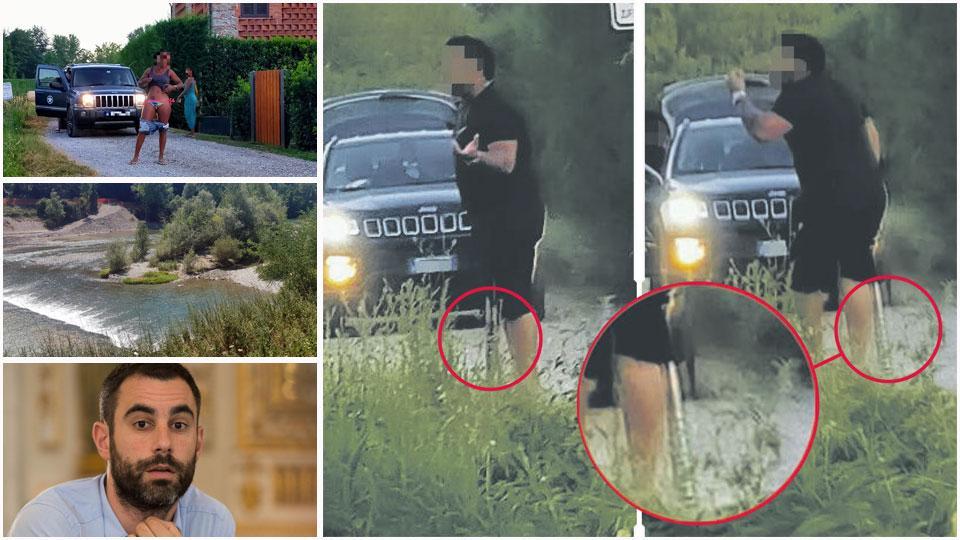 Nelle foto a destra uno dei due uomini con la mazza da baseball in mano davanti ad alcuni abitanti della zona fra via delle Piagge, corte Ghiri e via dei Piaggesi. A sinistra la donna che si è tolta i vestiti, l’"isolotto" sul Serchio (alle cascatelle) in cui si ritrovano a volte anche un centinaio di persone e l’assessore Francesco Raspini.