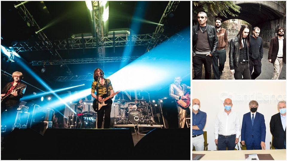 I Marlene Kuntz, band che suonerà il 19 settembre alla Fortezza di Santa Barbara, un’immagine dei Calibro 35, che il 6 agosto chiuderanno la prima parte del cartellone del Blues Around. Suoneranno al posto di Raphael Gualazzi, costretto a dare forfait per problemi di salute e i partecipanti alla conferenza stampa nella sede di ChiantiBanca