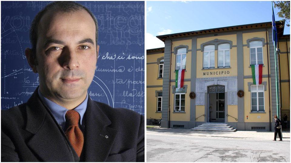 A sinistra il professor Leonardo Falduto, a destra la sede del municipio di Forte dei Marmi