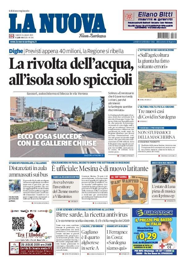 La Nuova Sardegna - Prima Pagina - 25 luglio 2020