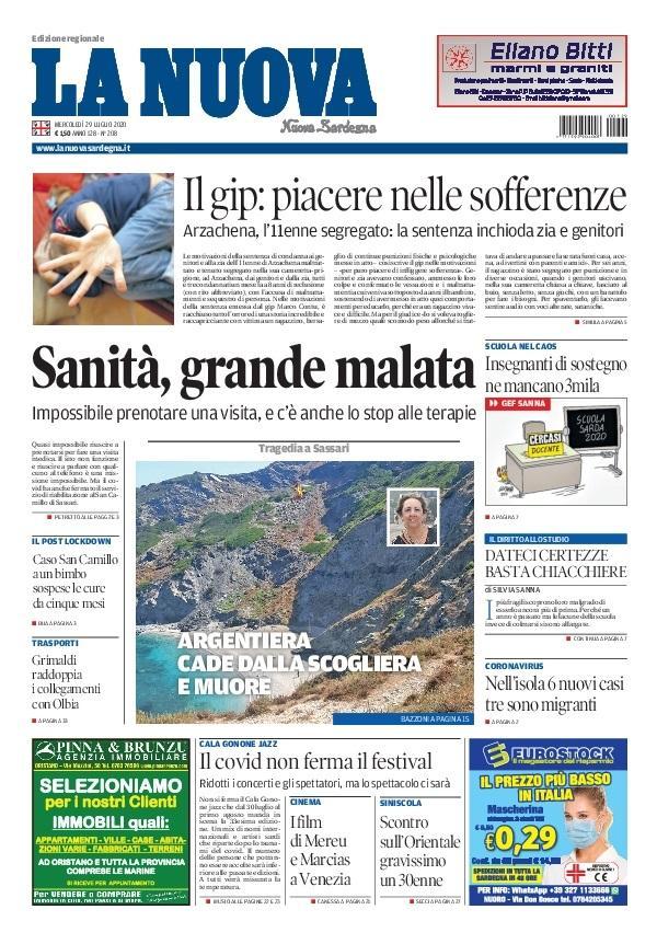 La Nuova Sardegna - Prima Pagina - 29 luglio 2020